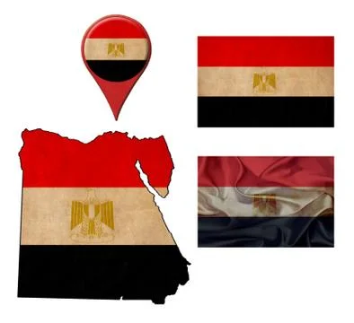 Grunge egypt flag, map and map pointers Stock Illustration
