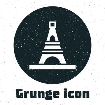 Grunge Eiffel tower icon isolated on white background. France Paris landmark Stock Illustration