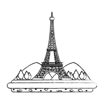 Grunge eiffel tower with mountainsand trees landscape Stock-Illustration