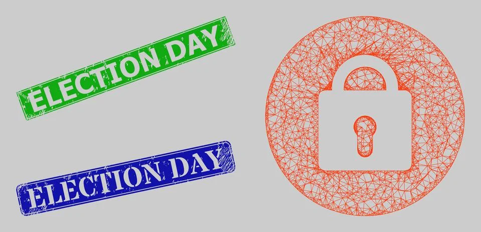 Grunge Election Day Seals and Net Locked Mesh 스톡 일러스트