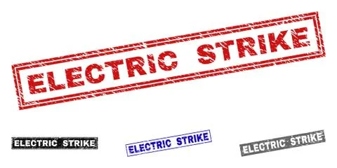 Grunge ELECTRIC STRIKE Scratched Rectangle Stamps Illustrazione stock