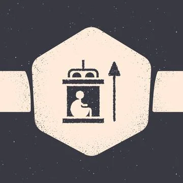 Grunge Elevator for disabled icon isolated on grey background. Monochrome Stock Illustration