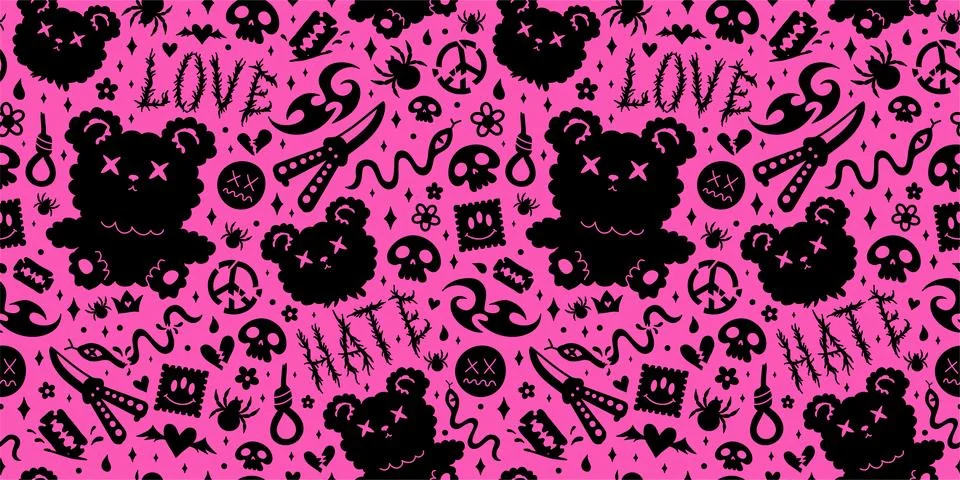 Grunge emo seamless pattern wallpaper art.Vector graphic background illustration Stock Illustration