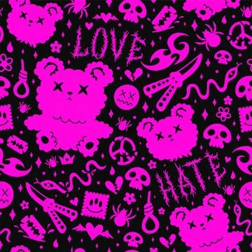 Grunge emo seamless pattern wallpaper art.Vector graphic background illustration 스톡 일러스트