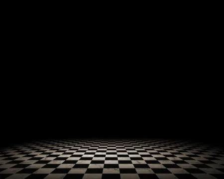 Grunge empty interior with checkered marble floor Stock Photos