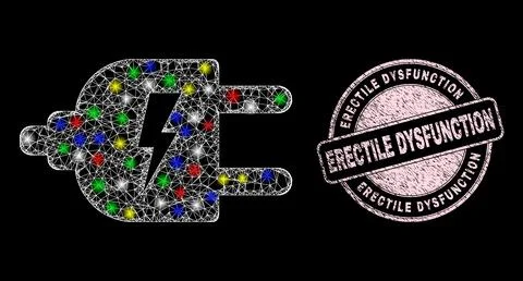 Grunge Erectile Dysfunction Stamp Seal and Illuminated Net Hatched Electric Stock Illustration