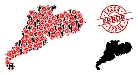 Grunge Error Badge and Humans with Covid-2019 Collage Map of Guangdong Province Stock Illustration