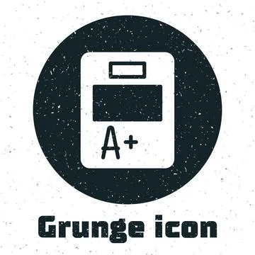 Grunge Exam sheet with A plus grade icon isolated on white background. Test.. Stock Illustration