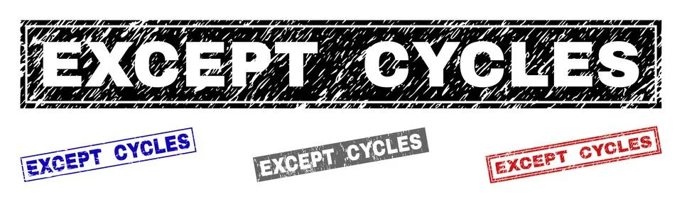Grunge EXCEPT CYCLES Textured Rectangle Stamps Illustrazione stock