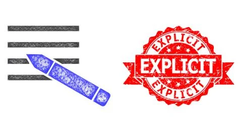 Grunge Explicit Stamp and Network Edit Text Icon Stock Illustration