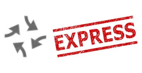Grunge Express Seal and Halftone Dotted Swirl Arrows Illustrazione stock