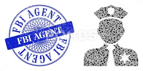 Grunge FBI Agent Stamp Seal and Triangle Police Person Mosaic