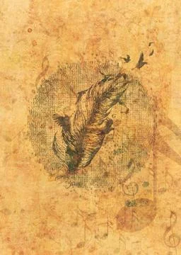 Grunge feather with birds Stock Illustration