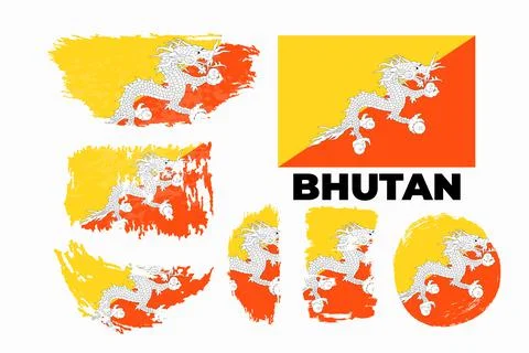 Grunge flag of Bhutan. Vector grunge texture on transparent background. Stock Illustration