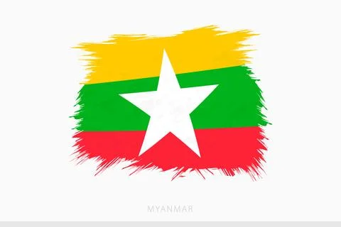 Grunge flag of Myanmar, vector abstract grunge brushed flag of Myanmar. Stock Illustration