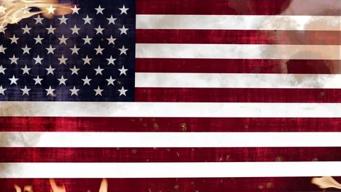 Grunge Flag of USA in Fire Stock Footage 81760723
