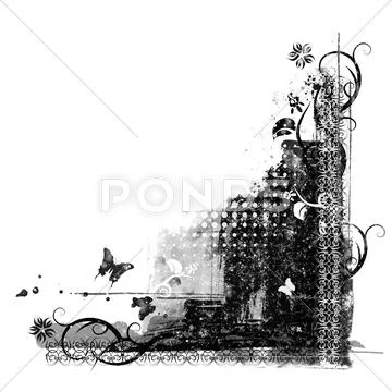 Grunge floral design element - decorative corner Stock Illustration