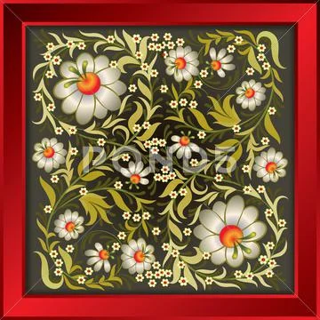 Grunge floral ornament on gray Stock Illustration