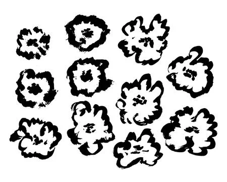 Grunge Flowers ink brush strokes. Flower abstract hand drawn brush ink stroke Stock Illustration