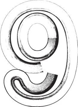 Grunge font. number 9 Stock Illustration