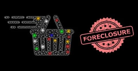 Grunge Foreclosure Stamp and Mesh Shopping Basket with Glitter Dots Stock Illustration