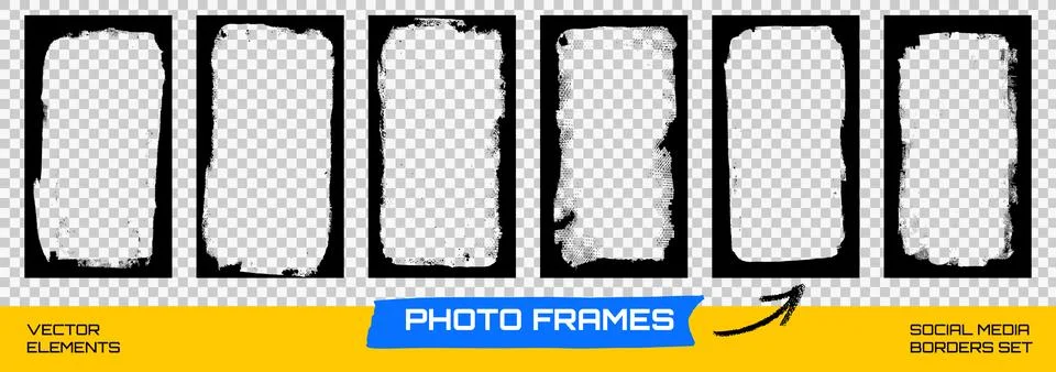 Grunge frame and borders with rough brush stroke and distressed paper edge for 스톡 일러스트