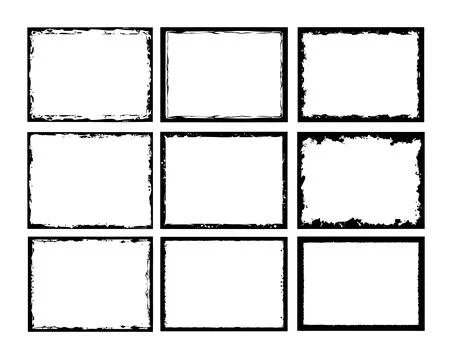 Grunge frame brush square border vector stroke paint. Texture black frame old Stock Illustration
