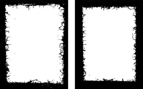 Grunge frame set, two black vintage frames with cracks on them イラスト素材