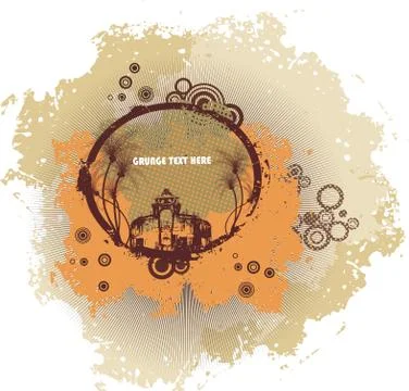 Grunge frame with urban elements, vector illustration Illustrazione stock