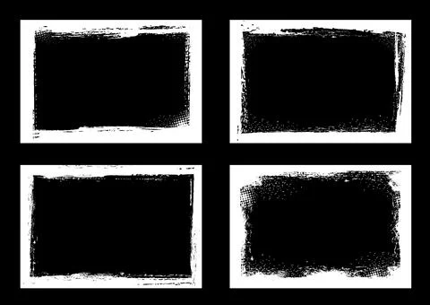 Grunge frames and borders, black white halftone Stock Illustration