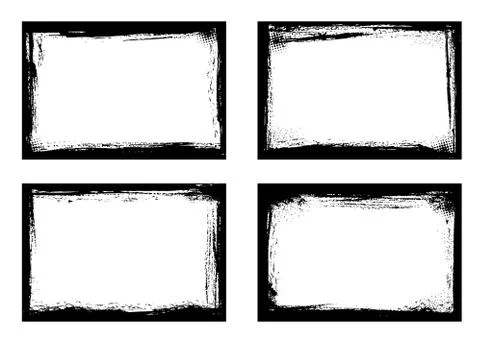 Grunge frames isolated vector black borders set Stock Illustration