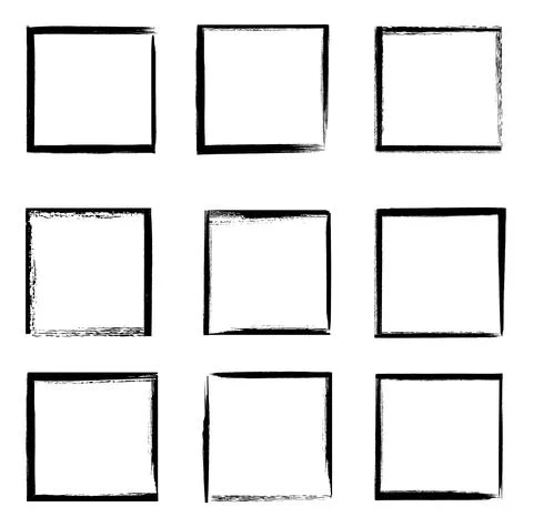 Grunge frames isolated vector black square borders Stock Illustration