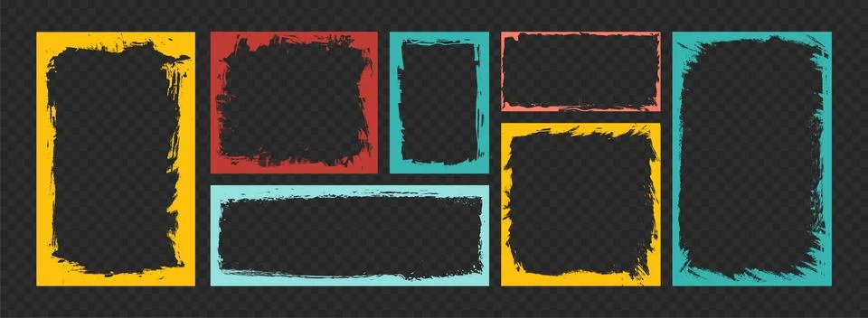 Grunge frames set. Abstract textured borders with rough brush strokes for photo Stock Illustration