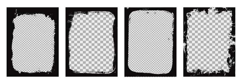 Grunge frames set templates. Ink paint border with rough edges for poster and Stock Illustration