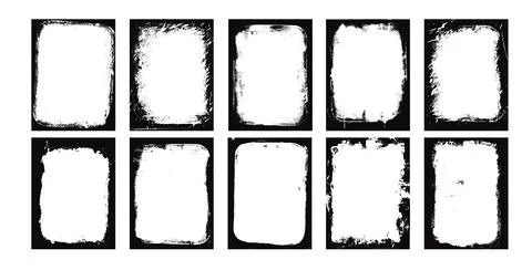 Grunge frames set templates. Ink paint border with rough edges for poster and Stock Illustration