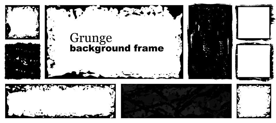 Grunge frames with torn, damaged edges. Hand draw ink empty borders. Vector  Stock Illustration