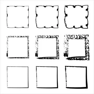 Grunge frames vector set. black square shape borders. rectangular shapes. Stock Illustration