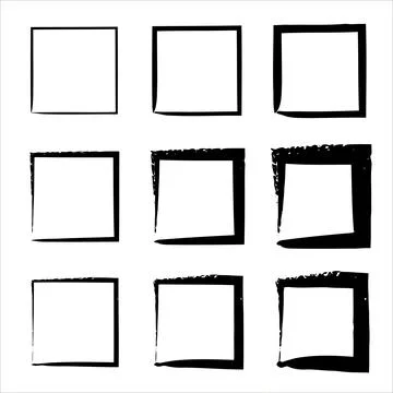 Grunge frames vector set. black square shape borders. Set of design elements. Stock Illustration