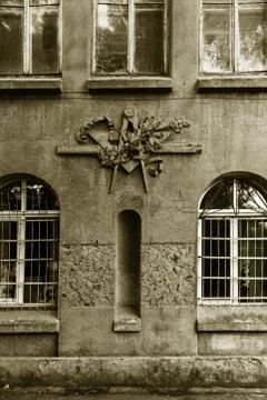 Grunge freemasonry emblem on a dramatic background - masonic triangle and com Stock Photos