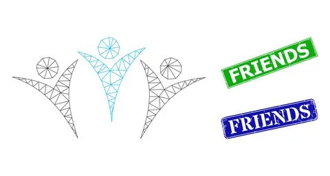 Grunge Friends Seals and Triangular Mesh Friends Icon Ilustración de archivo
