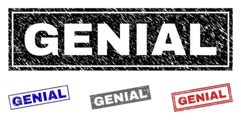 Grunge GENIAL Scratched Rectangle Stamp Seals Stock Illustration
