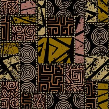Grunge Geometric Vector Seamless Pattern made in ethnic style. African Stock Illustration