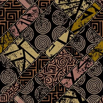 Grunge Geometric Vector Seamless Pattern made in ethnic style. African tradit 스톡 일러스트