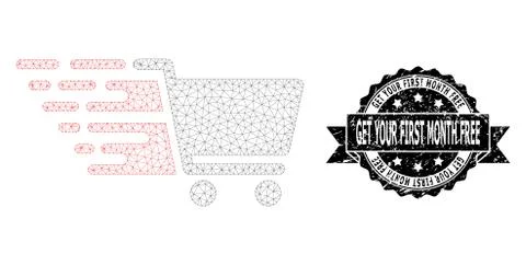 Grunge Get Your First Month Free Ribbon Watermark and Mesh Network Supermarket Stock Illustration