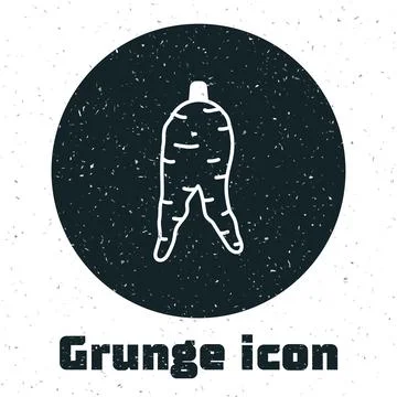 Grunge Ginseng root icon isolated on white background. Monochrome vintage d.. Stock Illustration
