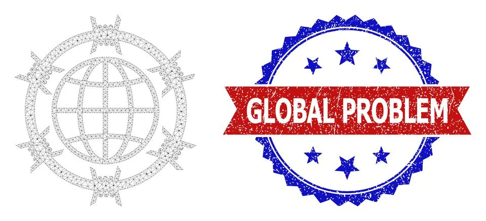 Grunge Global Problem Round Rosette Bicolor Seal Stamp and Mesh Carcass Barbed Stock Illustration