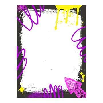 Grunge graffiti photo frame template with yellow and purple arrows and aeroso Stock Illustration