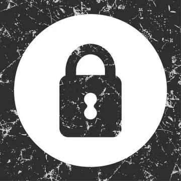 Grunge gray circle icon  closed padlock Stock Illustration