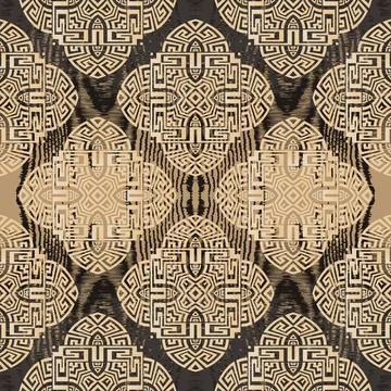 Grunge greek seamless pattern. Vector wood textured background. Repeat geomet Stock Illustration