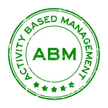 Grunge green ABM Activity Based Management word round rubber seal stamp on wh Illustrazione stock